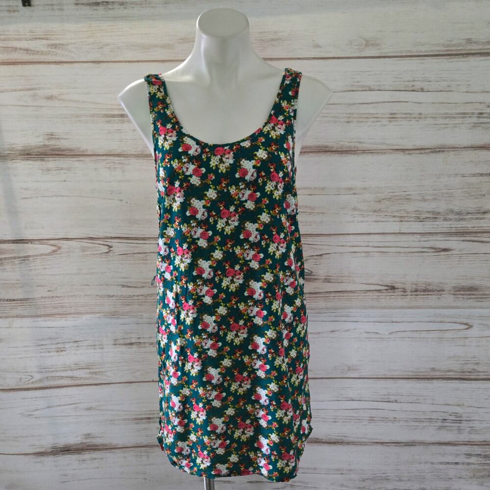Forever 21 Teal Floral Tank Flowy Fit Sundress sz Small